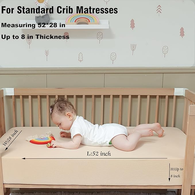 Breathable Crib Sheets for Toddler Bed Mattresses 100% Muslin Cotton Crib Sheets Fitted Boys Girls 2 Pack Soft and Comfortable Boho Bedding for Baby Neutral (Orange Pink&New Camel)