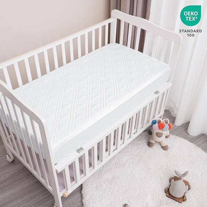 Waterproof Crib Mattress Protector 2 Pack, Ultra Soft Breathable Crib Mattress Pad Cover for Boys Girls Neutral, Fit Standard Crib Mattress and Toddler Mattresses, White