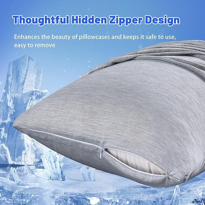 Cooling Pillow Cases for Hot Sleepers - Double Side Arc-Chill Q-Max>0.5 Cooling Fiber Cool Pillow Cases 2 Pack - Breathable Soft Cold Pillow Cases with Hidden Zipper (Dark Grey, 20" x 30")