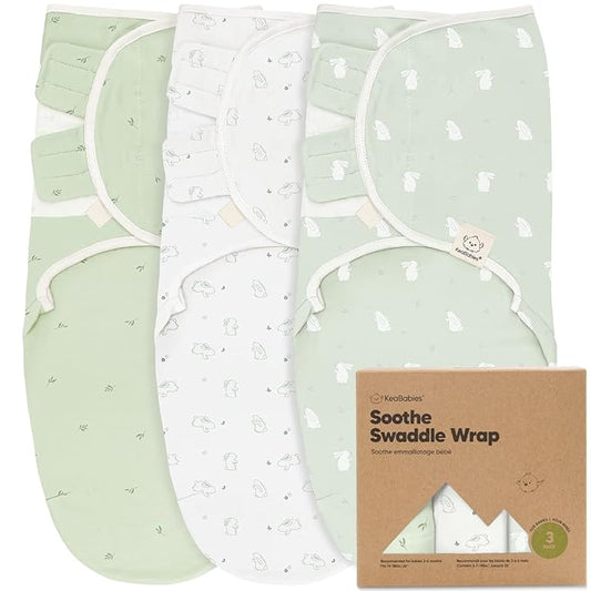 KeaBabies 3-Pack Organic Baby Swaddle Sleep Sacks - Newborn Swaddle Sack, Ergonomic Baby Swaddles 0-3 Months, Swaddles for Newborns,Baby Sleep Sack,Baby Swaddle Blanket Wrap,Baby Essentials (Bunnies)