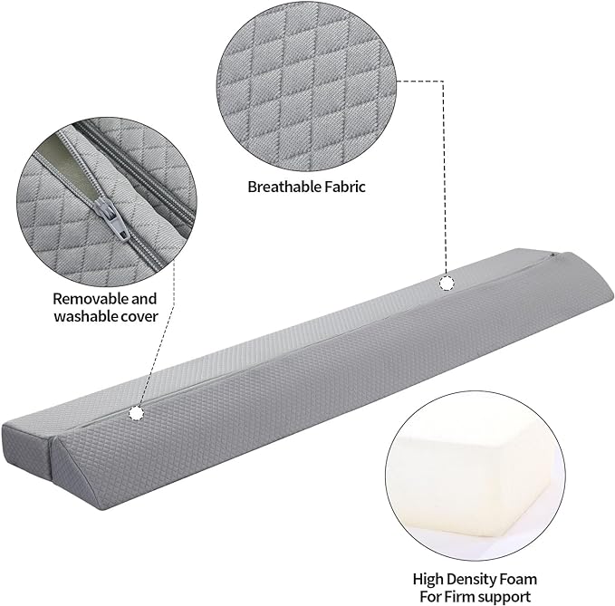 MABOZOO Pillow Wedge for Headboard Gap,Bed Gap Filler Twin Size,Foldable Bed Wedge Pillow for Headboard,Light Grey Bed Wedge Gap Filler,Foam Mattress Gap Filler,39"x6"x6"