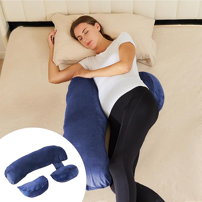 Pregnancy Pillow for Sleeping, Comfortable Velvet Cover Maternity Pillow Support for Back, Legs, Belly, HIPS Blue Large