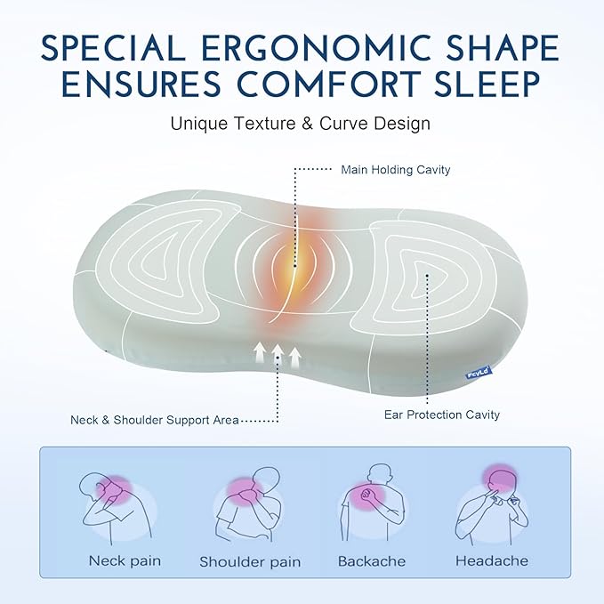 Cooling Memory Foam Cervical Pillow, Orthopedic Neck Support Pillow for Back Pain Relief, Ergonomic Design for Side/Back/Stomach Sleepers, Easy Cleaning Set (Pillowcases × 2)