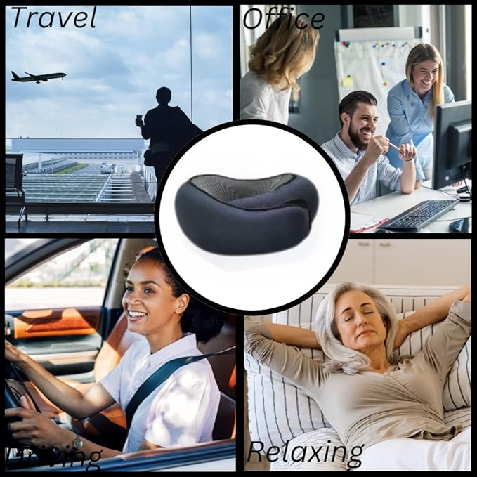 Memory Foam Neck Pillow for Travel, Adjustable Velcro Strap, Durable and Easy to Clean.Reduces Pressure Points and Promotes Better Alignment, Helping Prevent Neck Pain (Navy-Blue).