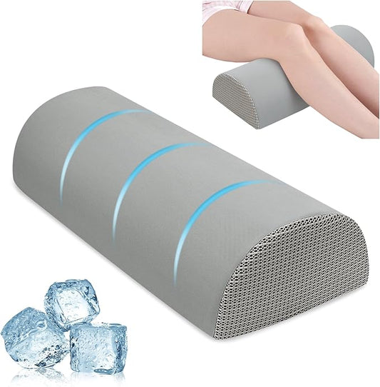 Knee Pillow for Side Sleepers Memory Foam Leg Pillows for Sleeping Yoga Bed Half Moon Bolster Pillow for Neck Pain Relief with Pillowcase 20.5x8x4.5 Inches(Cooling Grey, Standard Size)