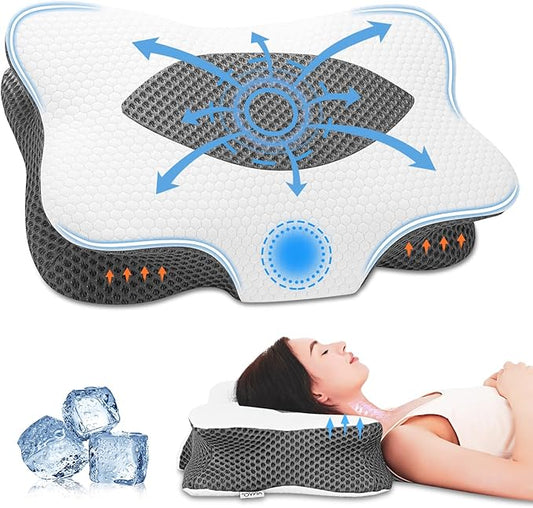 Anvo Cervical Pillow for Neck Pain Relief - Neck Pillows for Pain Relief Sleeping - Cervical Memory Foam Pillows for Neck Pain - Ergonomic Pillow for Side Back Stomach Sleeper-White Queen