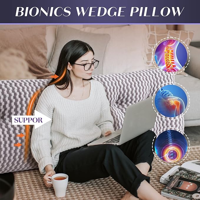 Triangular Wedge Headboard Pillow Large Bolster Bed Rest Reading Pillow Backrest Positioning Support Bolster Cushion with Removable Cover Queen