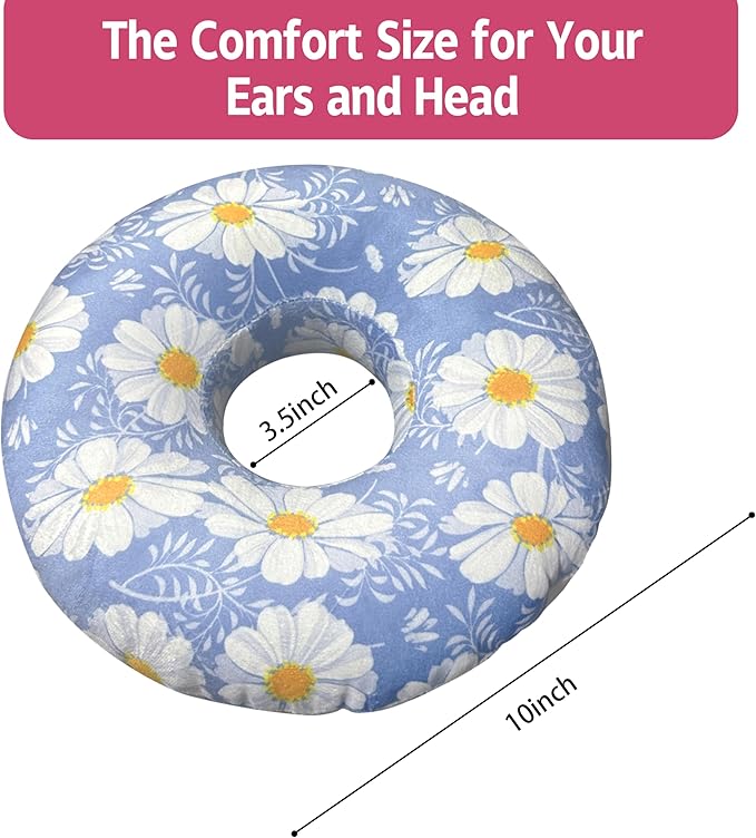 Ear Piercing Pillow for Side Sleepers with Ear Hole,Donut-Shaped Pillow, A Soft Pillow Suitable for All Individuals, Daisy