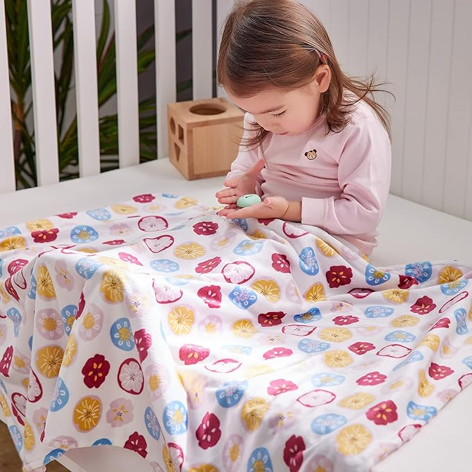 DaysU Silky Micro Soft Plush Baby Blankets for Girls with Print Floral Pattern and Soothing Raised Dots, Double Layer Bed Throws for Toddler Cot, Flower, Pink, 50x60 Inches
