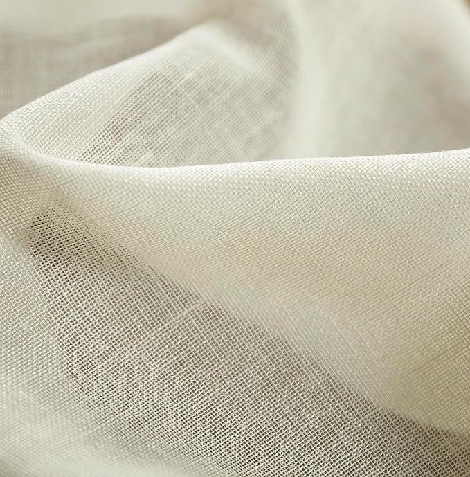 Mengersi Linen Canopy Bed Curtains for Twin,Full,Queen and King Size Bed,Bed Canopy Natural Blended Curtain Panels, 8 Panels Set (All Bed Sizes, Ivory)