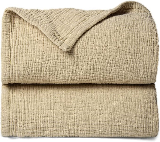 Lulu moon Muslin Quilt Blanket, Crib Blanket for Baby and Toddler,47x47 Inches(Khaki)