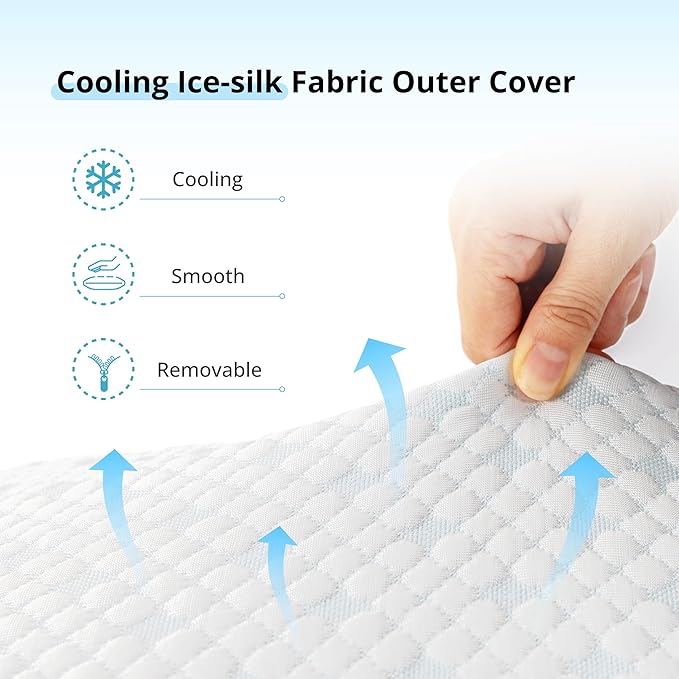 Cooling Shredded Memory Foam Pillows for Hot Sleepers, Adjustable Bed Pillows for Side, Back or Stomach Sleepers, Neck Pillows for Sleeping, Queen Pillow with Removable Cover (1 Pack, Cooling)