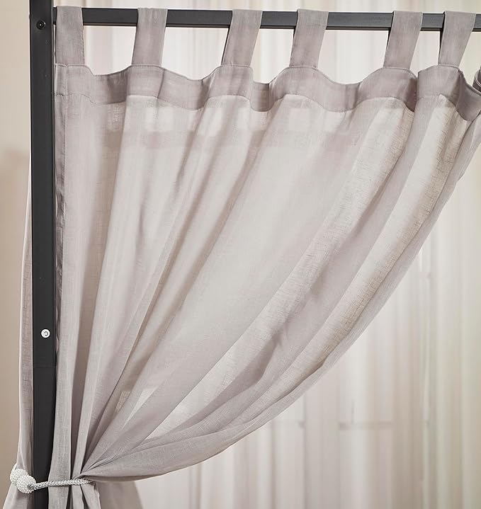 Mengersi Linen Canopy Bed Curtains for Twin,Full,Queen and King Size Bed,Bed Canopy Natural Blended Curtain Panels, 8 Panels Set (All Bed Sizes, Gray)