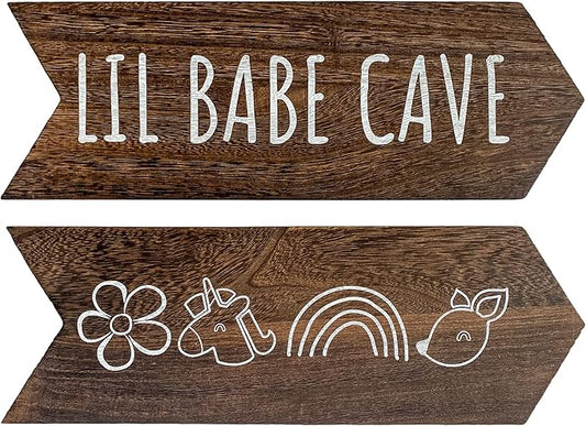 Lil Babe Cave Wall Sign - Little Babe Cave Decor for Playroom, Baby Girl Room Decor, Woodland Nursery Decor for Girls, Baby Girl Nursery Wall Decor, Toddler Girl Bedroom Decor, 14 * 10 inch