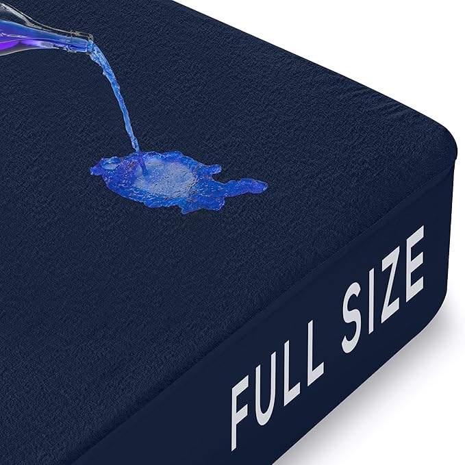 Utopia Bedding Waterproof Mattress Protector Full Size, Premium Terry Mattress Cover 200 GSM, Breathable, Fitted Style with Stretchable Pockets (Navy Blue)