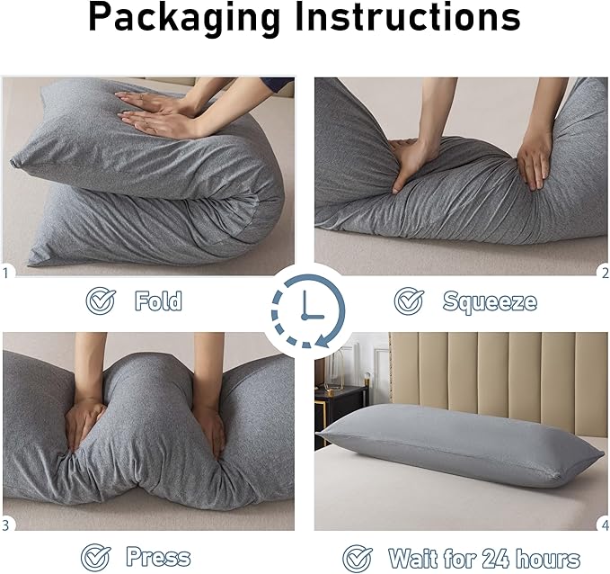 WhatsBedding Memory Foam Body Pillow with 100% Cotton Jersey Knitted Cover, Luxury Soft Large Long Pillow for Adults, Firm Full Body Pillow with Removable Zippered Pillow Case - Dark Grey