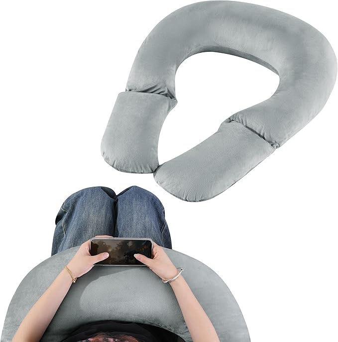 MABOZOO Reading Pillow for Gaming, Gaming Pillow for Sitting in Bed or Sofa, Lap Desk Pillow for Reading, Working and Playing, Grey