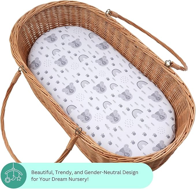 Bassinet Sheets for Dream On Me Karley, Plus, Lacy, Small Regalo Basics, Baby Delight Slumber, Snuggle Nest, Graco Carry Cot, 3 Pack, 16 x 32, Ultra Soft, Unisex Boys Girls, Gray (Woodland Rainbow)