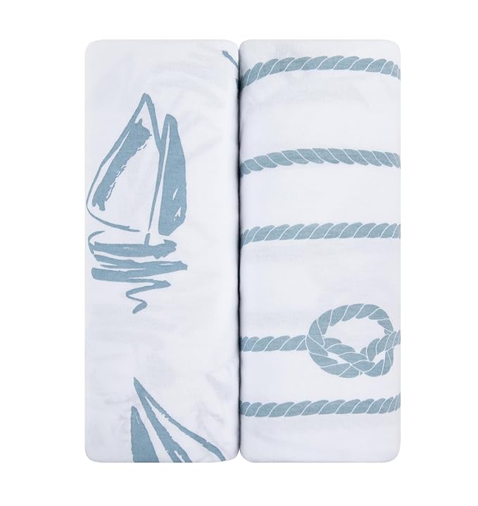 Ely's & Co. Bassinet Sheet 100% Jersey Cotton 2 Pack (Blue Nautical Print)