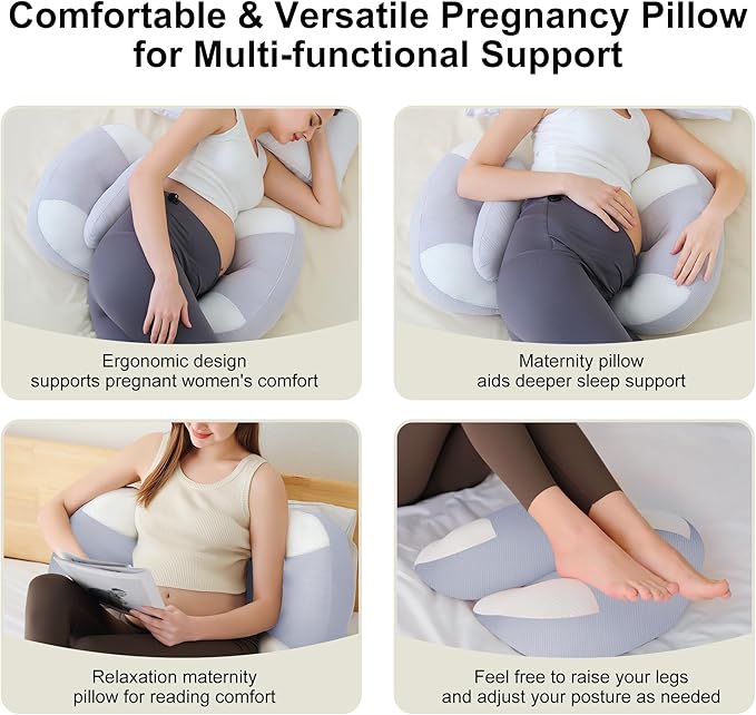 Pregnancy Pillow for Pregnant Women, Soft Pregnancy Body Pillow, Maternity Pillow Used to Support and Relieve Pain or discomfort in The Waist, Abdomen and Buttocks, Adjustable (Grey)