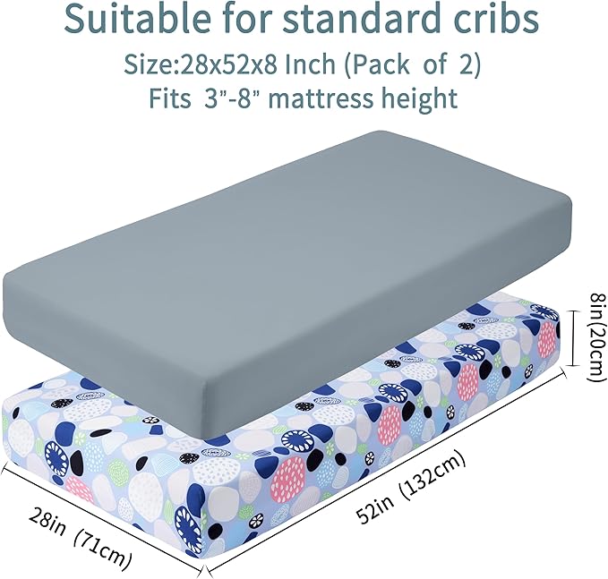 Baby Crib Sheets for Boys Girls, 2 Pack Fitted Crib Sheet for Standard Crib and Toddler Mattress, Soft Microfiber Baby Sheet 52x28x8in. (Cobblestone & Dark gray)