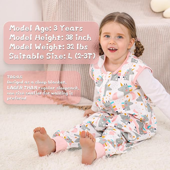 WONDAY Toddler Sleep Sack, Sleep Sack 2t-3t, Sleep Sack Baby Wearable Blanket, Toddler Baby Sleep Sacks with Feet, Sleeveless Soft Toddler Sleeping Sack