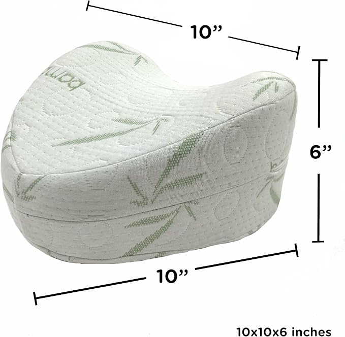 Sacred Thread Memory Foam Knee Pillow for Side Sleepers, for Knee, Hip, and Back Pain, Cooling Rayon Made from Bamboo Cover, Pillow for Between Legs (White Heart)