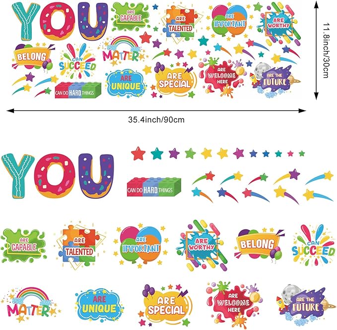 LHIUEM Kids Inspirational Wall Decals 38PCS Funny Daycare Wall Stickers for Toddler Splatter Stars Peel and Stick Testing Motivation Gifts for Students Splotches Wall Decor for Classroom Playroom Bathroom