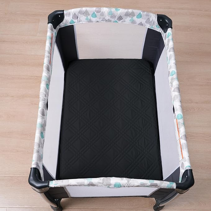 Waterproof Mini Crib Mattress Protector 2 Pack, Ultra Soft Breathable Mini Crib Mattress Pad Cover for Boys Girls Neutral, Fit Pack N Play, Playard and Mini Crib Mattresses, Black