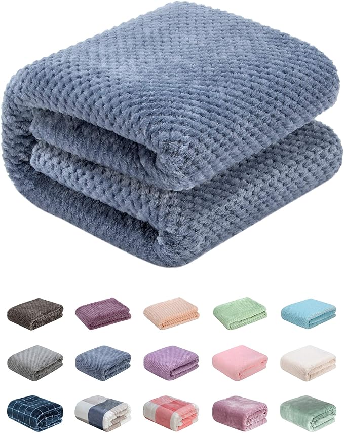 Fuzzy Throw Blanket, Plush Fleece Blankets for Adults, Toddler, Boys and Girls, Warm Soft Blankets and Throws for Bed, Couch, Sofa, Travel and Outdoor, Camping (Throw(50"x70"), L-Smoked Blue)