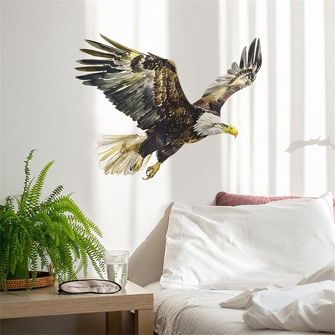 Watercolor Style Eagle Wall Decal Animals Wall Sticker Safari Wall Decor for Nursery Kid'sroom School Classroom Livingroom Bedroom Bathroom Decoration (Watercolor Style Eagle)