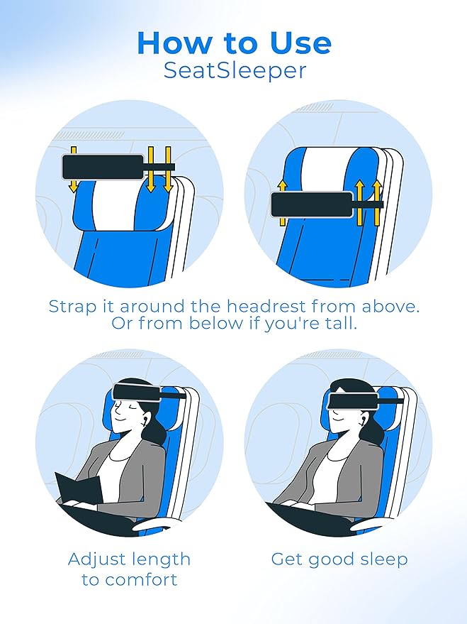 The Travel Pillow Alternative That Stops Head Bobbing – Airplane Straps and Car Support Band Great on Upright Super Comfy & Neck Small Compact