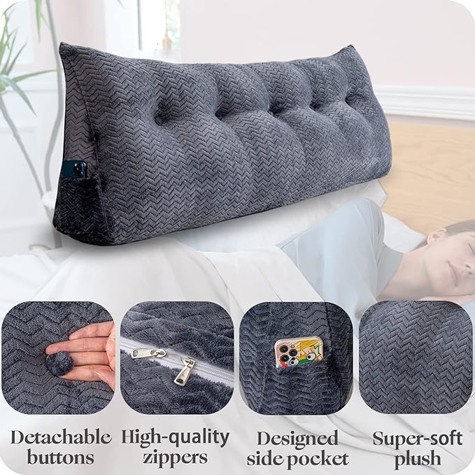 Large Bolster Triangular Headboard Wedge Backrest Positioning Support Bed Rest Reading Pillows Headboard Wedge Pillows for Day Bed Bunk Bed with Removable Cover, Twin (39x8x20 Inches)