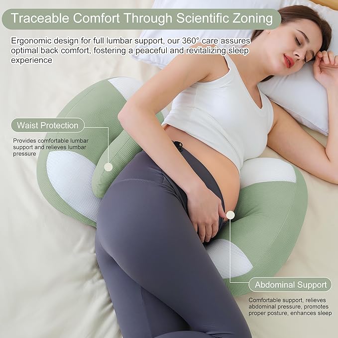 Pregnancy Pillow for Pregnant Women, Soft Pregnancy Body Pillow, Maternity Pillow Used to Support and Relieve Pain or discomfort in The Waist, Abdomen and Buttocks, Adjustable (Green)