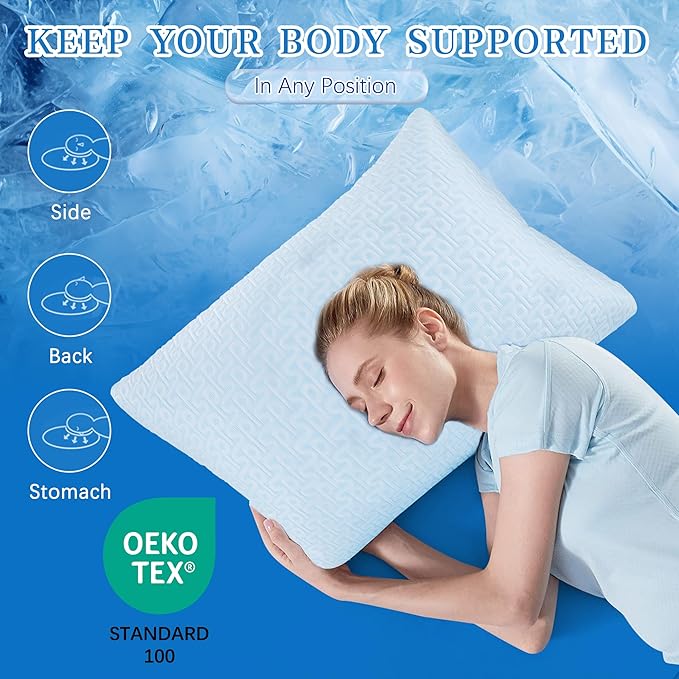 Cooling Hotel Bed Pillows Queen Size Set of 2- Staying Cold All Night, Comfortable Down Alternative Gel Pillow with Washable Cover for Side, Back or Stomach Sleepers