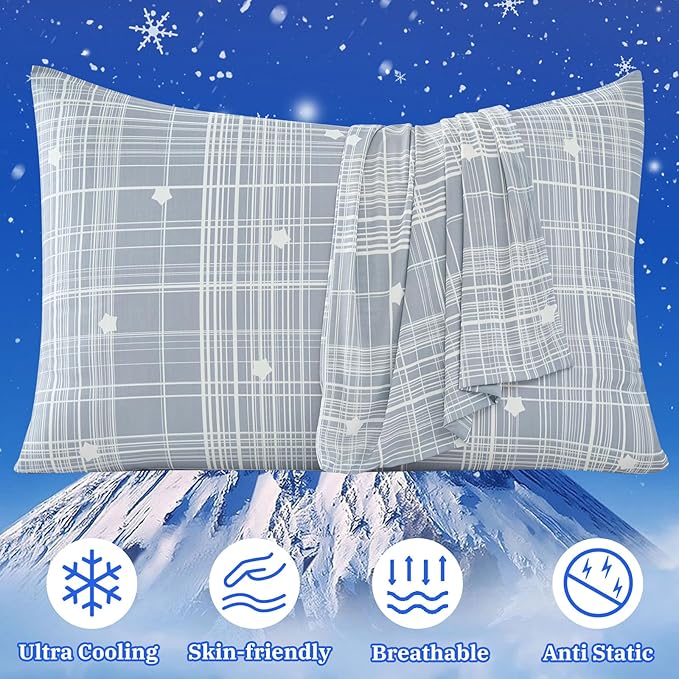 Cooling Pillow Cases for Hot Sleepers - Double Side Arc-Chill Q-Max>0.5 Cooling Fiber Cool Pillow Cases 2 Pack - Breathable Soft Cold Pillow Cases with Hidden Zipper (20" x 30")