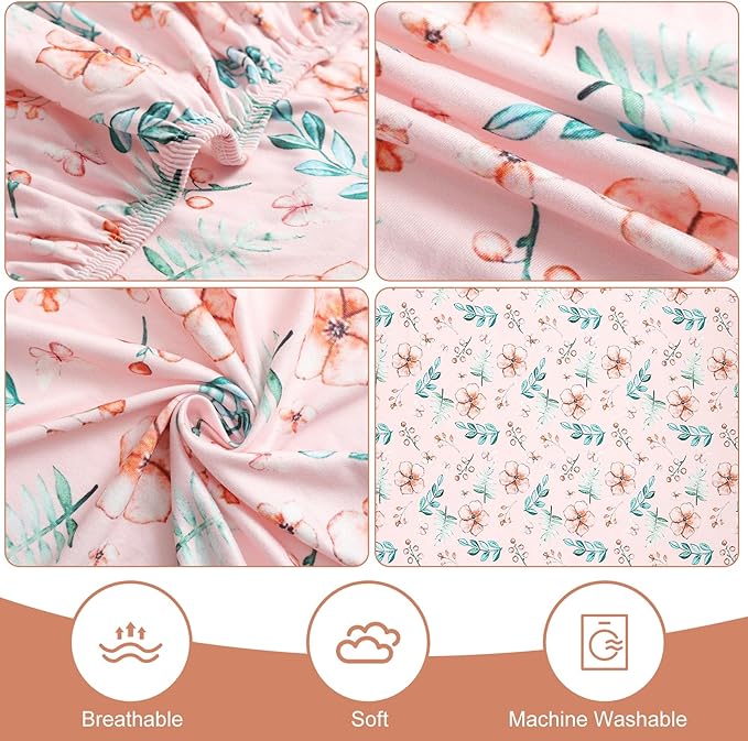 Pack n Play Fitted Sheet. 2 Piece Mini Crib Sheet. Elastic Playard Sheet. Portable Sheet Set. Elastic Convertible Playard Set. Compatible with Graco Pack n Play (Pink Flower)
