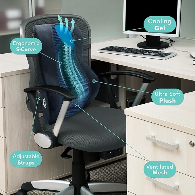 SAMSONITE, Mid-Low Back Support Pillow with Cooling Gel for Office Chair or Car Seat - Boost Your Lower Back Comfort Zone, [HIGH Grade - Memory Foam], Versatile Supportive Lumbar Cushion…