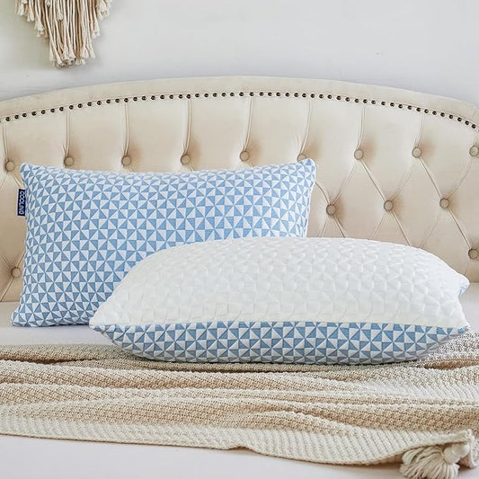 Cooling Shredded Memory Foam Pillow - Standard Size Bed Pillow Adjustable Pillow for Side Back Stomach Sleepers Cooling Gel Pillow (Pack of 2)