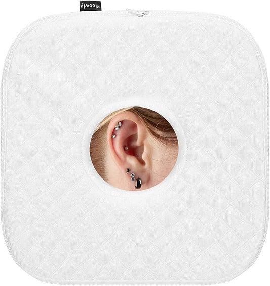 Piercing Pillow with Ear Hole, Memory Foam Ear Pillow for More Comfortable Side Sleeping, Pillows for CNH, Ear Pain Relief, Inflammation, Pressure Sores, Travel, White