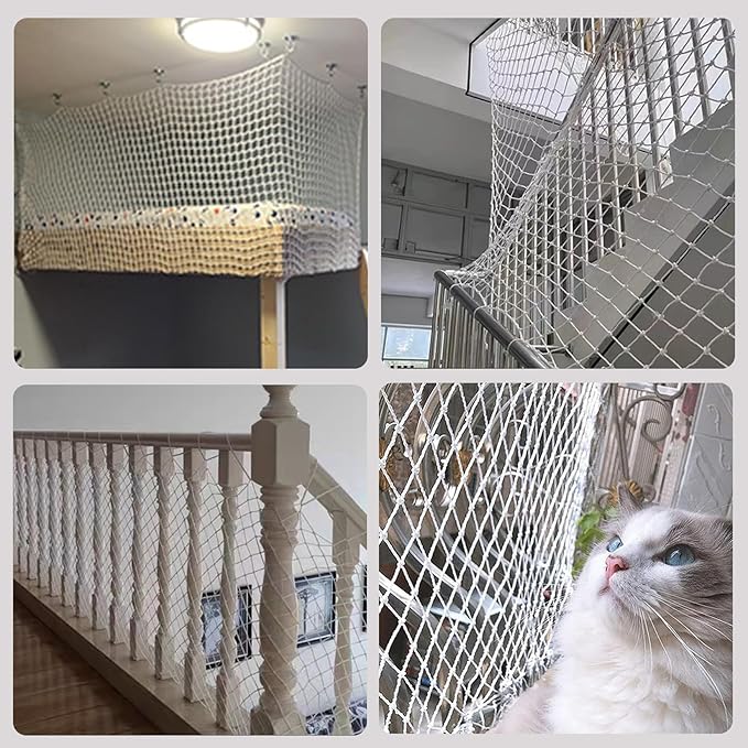 Rope Net Kids Safety Rope Netting Stairs Balcony Fence Safety Net Child Railing Playground Protection Rope Netting Indoor and Outdoor Decor Net White (4mm,3X6m)