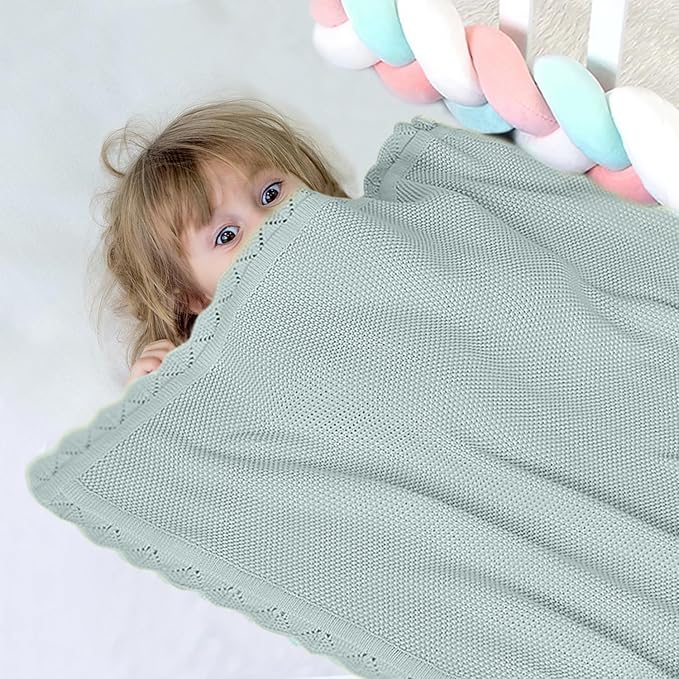 Cotton Baby Blankets 100% Knit Soft Warm Lace Toddler Newborn Nursery Receiving Blankets,30 X 40 Inches, Green
