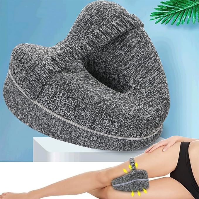 Knee Foam Support Pillow, Ergonomic Design, Knee Pillow for Side Sleepers, Memory Leg Pillow for Relieving Sciatica, Knee Support, Back Pain, Leg Support, Relieve Pain, Grey