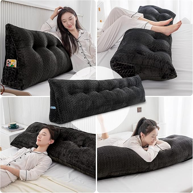 Large Bolster Triangular Headboard Wedge Backrest Positioning Support Bed Rest Reading Pillows Headboard Wedge Pillows for Day Bed Bunk Bed with Removable Cover,King (76x8x20 Inches)