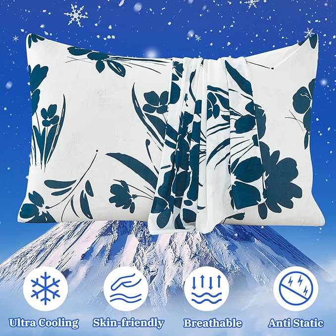 Cooling Pillow Cases for Hot Sleepers - Double Side Arc-Chill Q-Max>0.5 Cooling Fiber Cool Pillow Cases 2 Pack - Breathable Soft Cold Pillow Cases with Hidden Zipper (20" x 36")