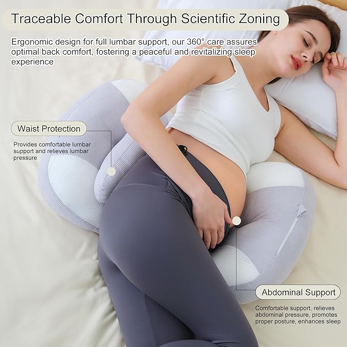 Pregnancy Pillow for Pregnant Women, Soft Pregnancy Body Pillow, Maternity Pillow Used to Support and Relieve Pain or discomfort in The Waist, Abdomen and Buttocks, Adjustable (Grey)