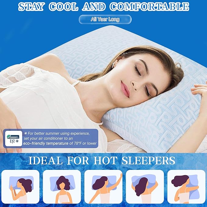 Cooling Hotel Bed Pillows Standard Size Set of 2- Staying Cold All Night, Comfortable Down Alternative Gel Pillow with Washable Cover for Side, Back or Stomach Sleepers