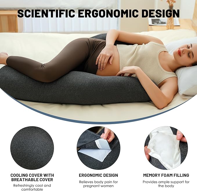 Pregnancy Pillow - Maternity Pillow for Pregnant Women, Pregnancy Body Pillow with Adjustable and Removable Cooling Cover, Support for Back, Legs, and Belly of Pregnant Women
