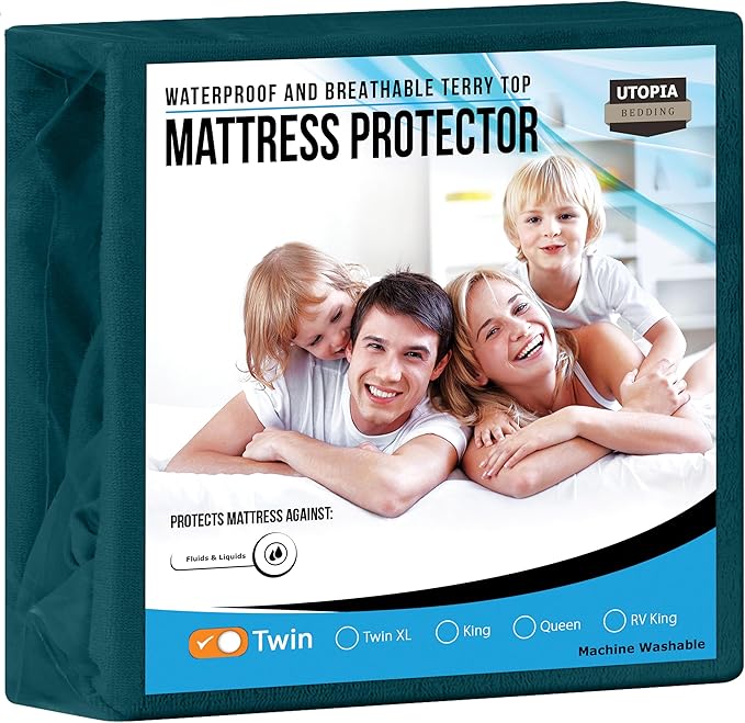 Utopia Bedding Waterproof Mattress Protector Twin Size, Premium Terry Mattress Cover 200 GSM, Breathable, Fitted Style with Stretchable Pockets (Teal)