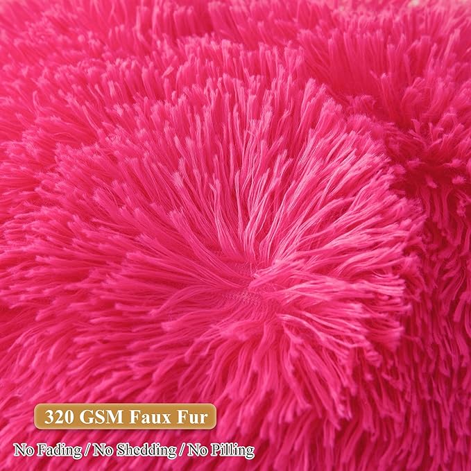 XeGe Fluffy Back Support Pillow Cover for Bed (No Filler), Faux Fur Backrest Pillow Case for Sitting in Bed, Furry Reading Pillow Cover for Adults Kids, Fuzzy Sit Up Pillow for Floor Chair, Hot Pink